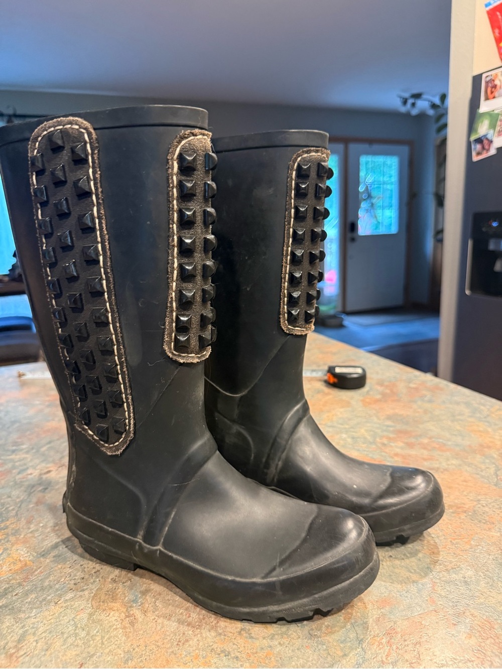 BCBGMAXAZRIA Black Studded Tall Rain Boots